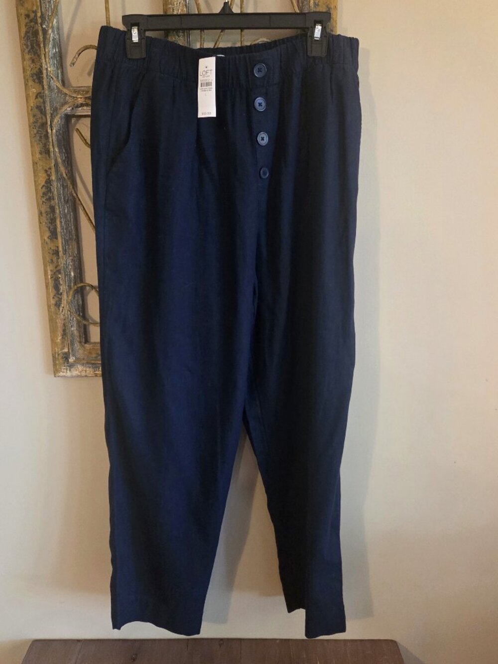 NWT LOFT Outlet High Rise Straight Pull-On Pants Navy Women's L